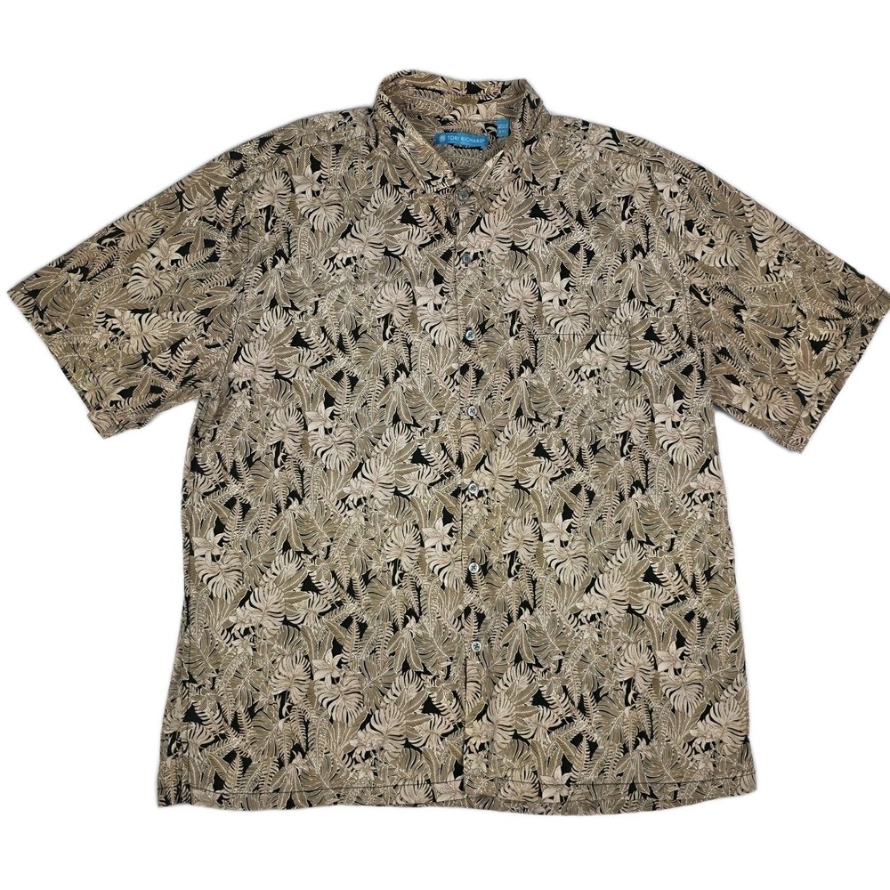 Tori Richard Hawaiian Short Sleeve Cotton Lawn Camp Shirt Mens XXL Black Gold